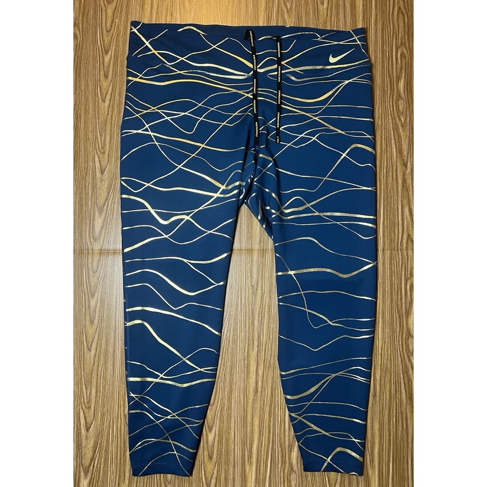 Nike Womens 2X Icon Clash Fast Blue/Yellow Gold Running Gym Tights